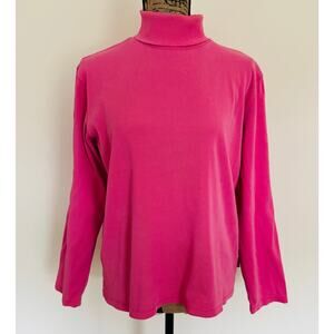 Liz Claiborne Lizwear Jean Bubblegum Pink Ribbed Cotton Turtleneck Large VTG USA
